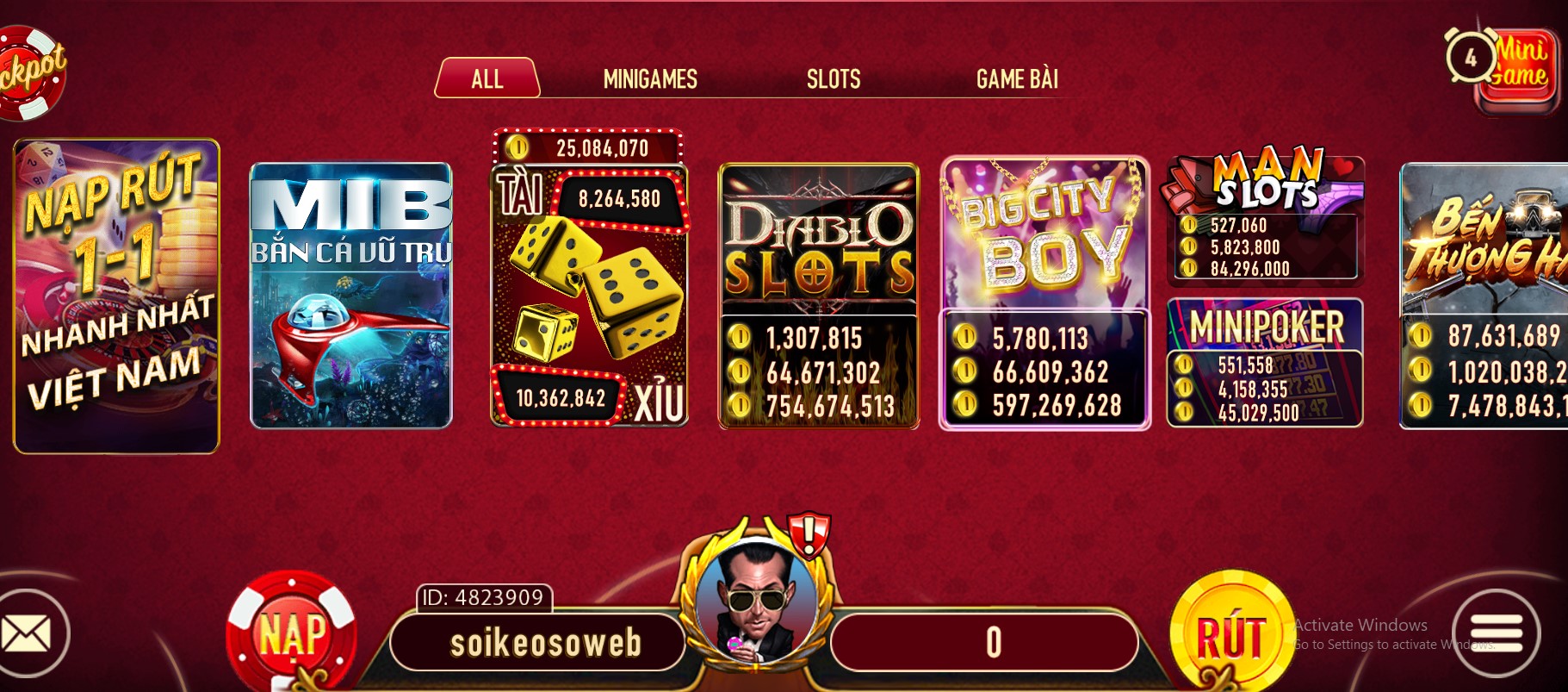 Giao diện game bài Man CLub