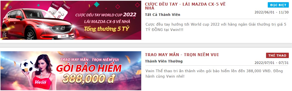 Khuyến mãi tặng thưởng tại nhà cái Vwin