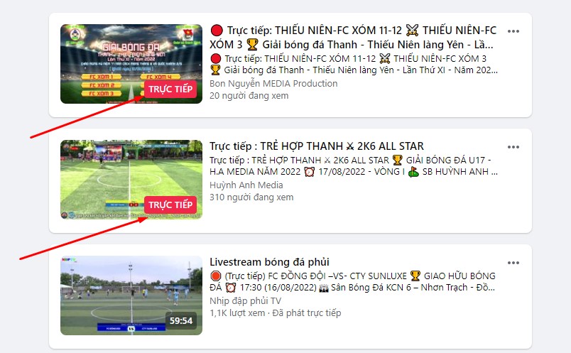 Tìm kiếm link livestream bóng đá trên Facebook