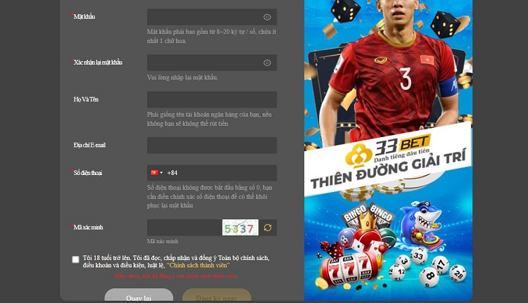 Đăng ký tài khoản 33Bet