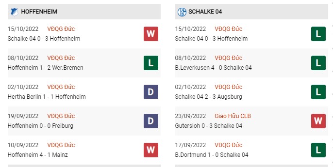 Phong độ gần đây Hoffenheim vs Schalke 04